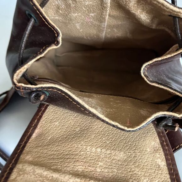Robe di Firenze Leather Backpack Brown Italy Drawstring Flap Vintage Small main image 3
